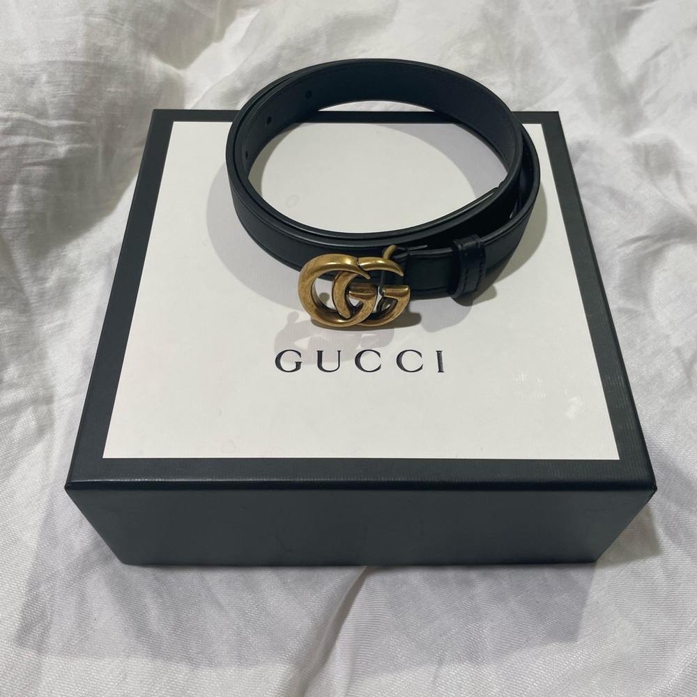 Gucci Black Belt with Gold GG Buckle